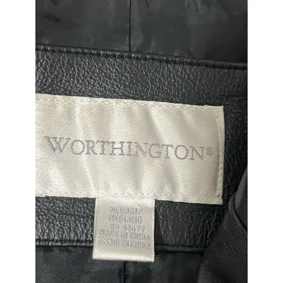 Worthington Women's 100% Genuine Leather Jacket Black Size M Blazer Mob Wife - Picture 16 of 16